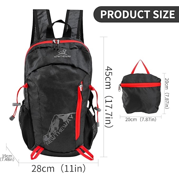 20L Sammenleggbar Ryggsekk Ultralett Bærbar Ryggsekk Lett Sammenleggbare Ryggsekker Vanntett Multifunksjonell Ultralett Sammenleggbar Ryggsekk Camping Black