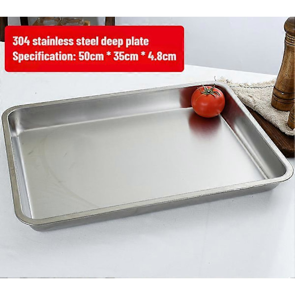 304 rustfritt stålbrett, rektangulær ren flat bunn firkantet plate, kommersiell kjøkken bakefiskplate, fortykket dampet risplate N-style L50 W35 H4.8flat bottom