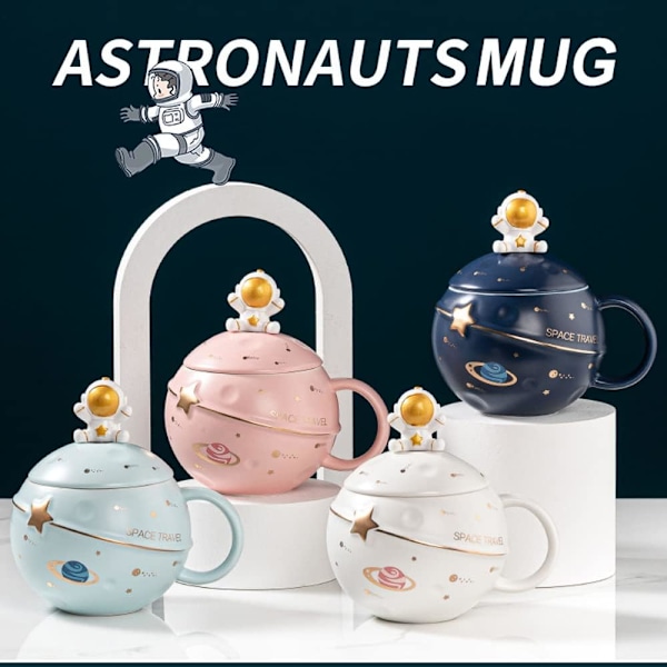 Kawaii Astronaut Kanne Rom-Preget Planet Kanne, Søt Keramisk Kaffe Kanne, Nyhet Kanne med Lopp og Skje for Kaffe, Te, Melk, Romdekor Gave Bursdag Pink