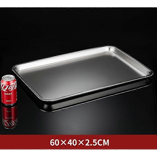 304 rustfritt stålbrett, rektangulær ren flat bunn firkantet plate, kommersiell kjøkken bakefiskplate, fortykket dampet risplate X-style L60 W40 H2flat bottom