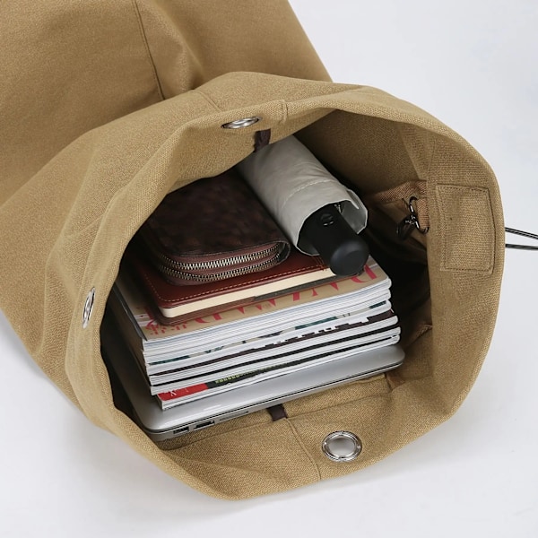 45L Canvas Reseryggsäck, Vandringsryggsäck, Casual Utomhusryggsäck, Bokväska, Skolryggsäck, Fiskeryggsäckar Khaki