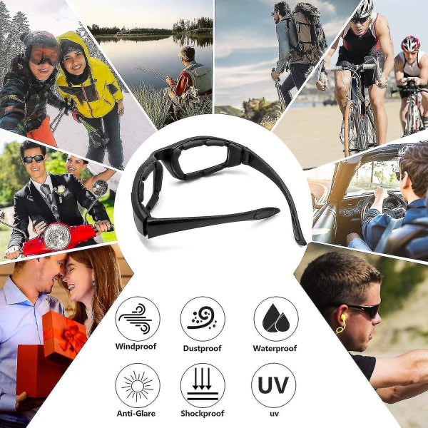 3 par motorcykelglasögon stoppningsglasögon UV-skydd Dammtäta vindtäta motorcykelsolglasögon för utomhusaktiviteter