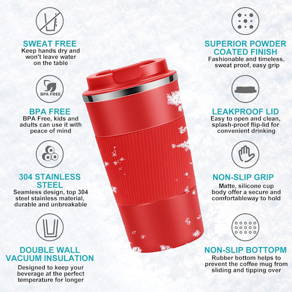 Resanvändbar Termosmugg Kaffe Koppar Vakuumisolering Rostfritt Stål Flask för Varma Kalla Drycker Red 380ml