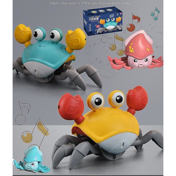 Elektrisk krabbe krypende leketøy + musikk LED-lys USB oppladbar barn småbarn leketøy Octopus