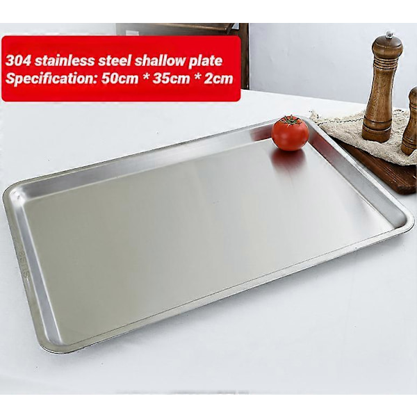 304 rustfritt stålbrett, rektangulær ren flat bunn firkantet plate, kommersiell kjøkken bakefiskplate, fortykket dampet risplate F-style L50 W35 H2flat bottom