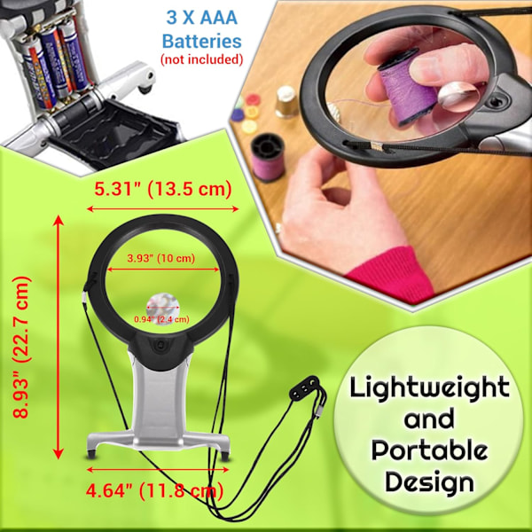 Suurennuslasi valolla 2X 6X suurennosyhdistelmä Suuret kädet vapaat lukulasit Kaulahihna & Työpöytäjalusta käsitöille ompelulle ristipistolle