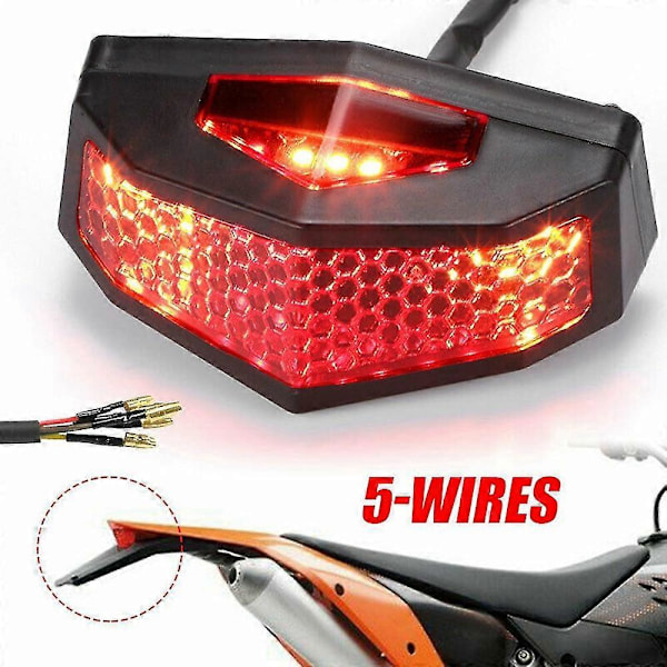 5 I 1 Motorcykel LED Blinklys Stop Baglygte Bremse Lys Nummerplade Universal Rød