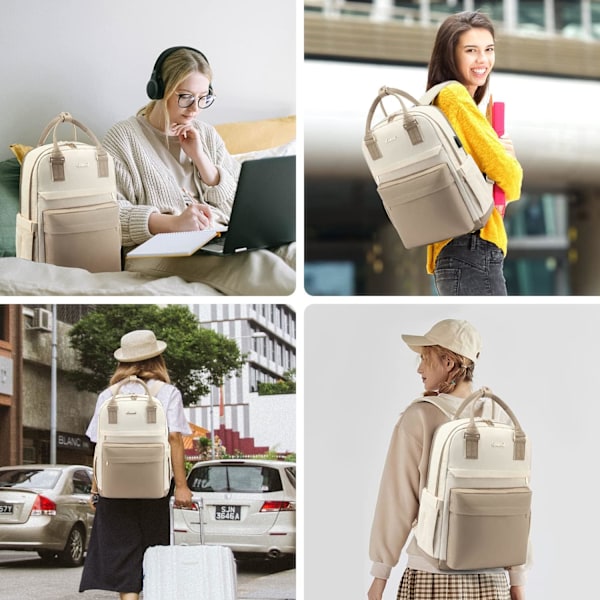 Casual Damryggsäck för Laptop 15,6 Tum USB Grå Blå Beige