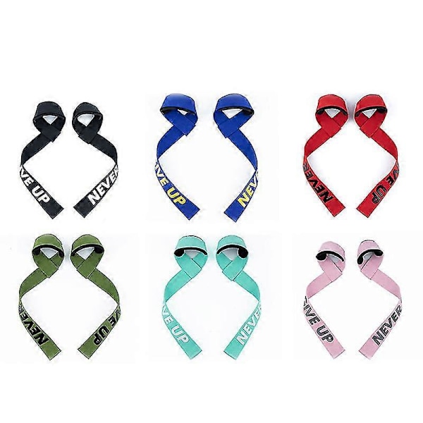 Viktlyftningsremmar Vadderade Handledsstyrka Träningsstöd Marklyftsremmar För Män Blue NEVER GIVE UP 2pcs
