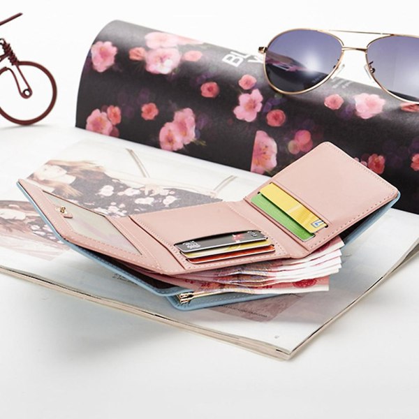 Fashion Love Heart kolminkertainen lompakko kolikkotaskulla, kulutusta kestävä ultraohut kolikkokukkaro naisten tytöille Pink