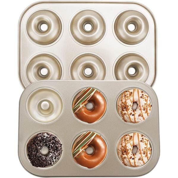 Donutforme Sæt med 2, Non-stick Små Mini Donutbageforme, Kulstofstål Donutbageplade Bagelform til 6 Donuts