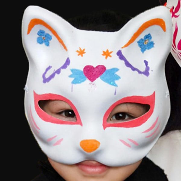 6 st ofärgade katt-cosplaymasker i papper, tecknade masker för vuxna, maskeradfest, vit, 18 x 16 x 6 cm