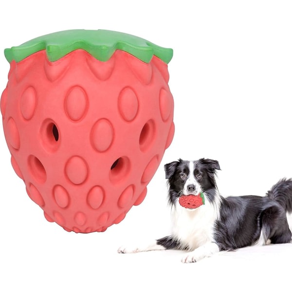 Slitesterke hundetyggeleker, hundegodbitdispensere med jordbærsmak, leker for rengjøring av gummitenner for store, mellomstore og små hunder