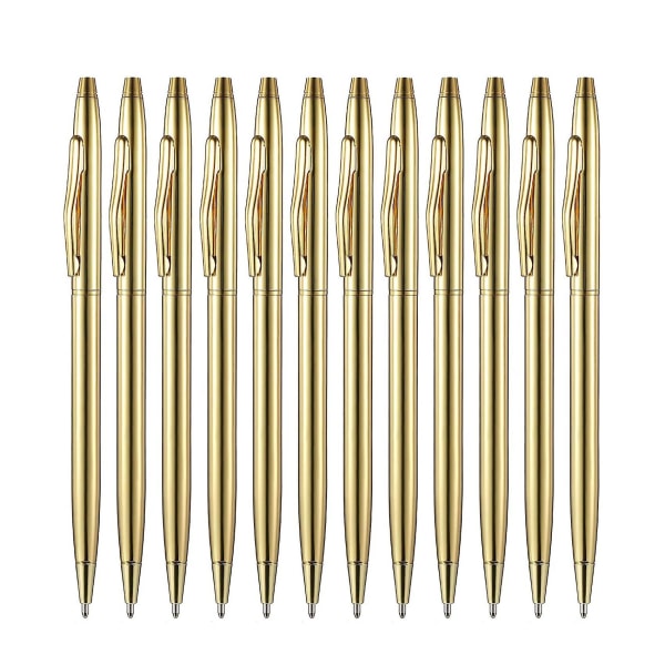12 stk Guld Slanke Kuglepenne Sort Blæk 1 Mm Medium Point Metallic Udtrækkelige Penne Til Studerende