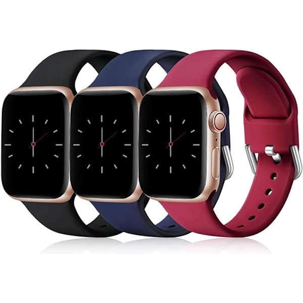 3 stk. reimer kompatibel med Apple Watch-reim - Myk silikonreim for iWatch Series 9 8 7 6 5 4 3 2 1 SE Ultra Black/Blue/Red 42/44/45/49mm