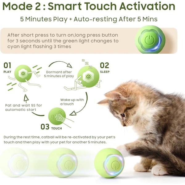 Interaktiv kattebold, grøn selvrullende intelligent indendørskat T
