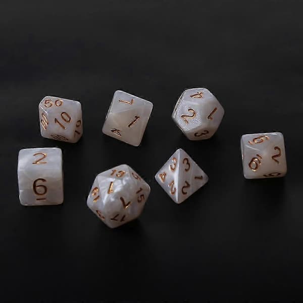 7x Sorte Sidede Terninger D4 D6 D8 D10 D12 D20 RPG Poly Spilsæt--Hvid