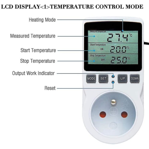 Digital/varme-kjølt termostatkontakt LCD-termostat, 230v for drivhustermostater/glassbeholdertermostater (kontakt)