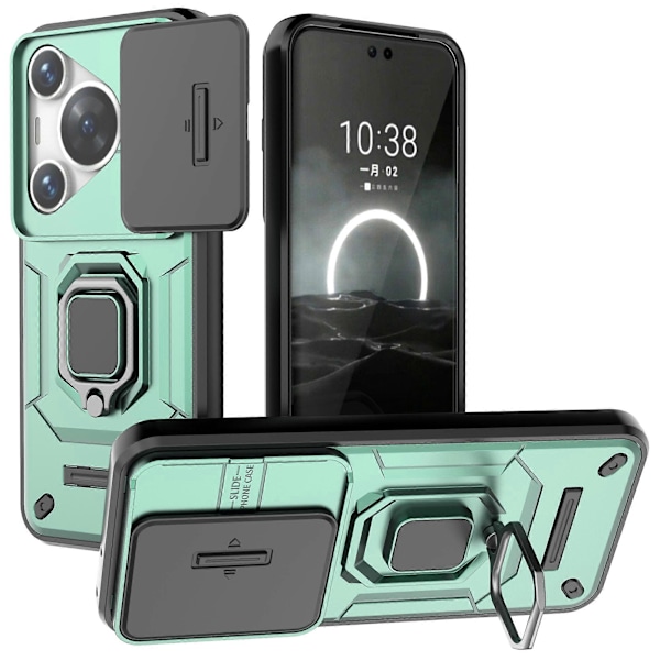 Skal med Stöd och Skjutbart Linsskydd PC+TPU för Huawei Pura 70 Pro / Pura 70 Pro+ Green