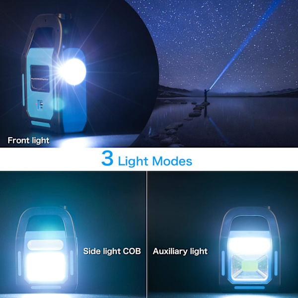 1 Pakke 3 i 1 Solcelle USB Genopladelig Lyseste COB LED Camping Lygte, Opladning til Enhed, Vandafvisende Nødlygte LED Lys