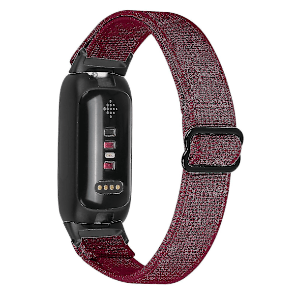 For Fitbit Inspire 3 Elastisk Nylon Flettet Klokkereim Solo Loop Erstatningsreim Med Svart Kobling - Mørkegrønn Wine Red