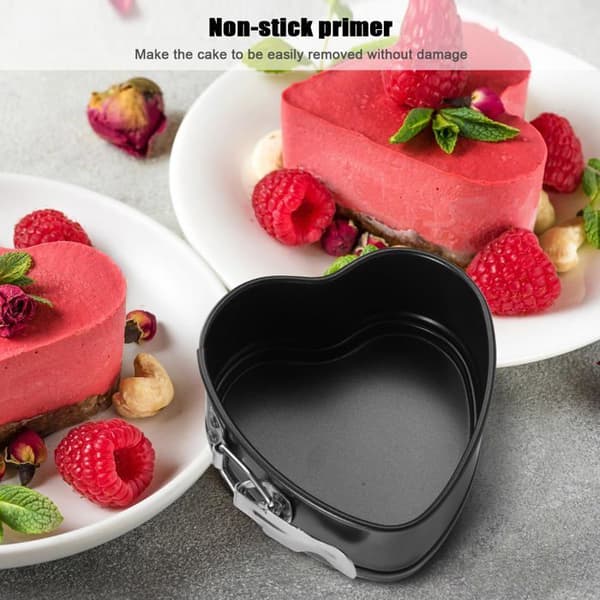 Hjerteformede springformer - 2, Mini 10 cm, non-stick belegg, flat bunn - Kaker - Bakverk - Svart