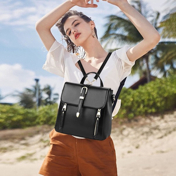 Liten Ryggsäck Dam Crossbody Väskor Mini Ryggsäck Söta Flickor PU Läder Vattentät Ryggsäck för Dagliga Resor Marrón