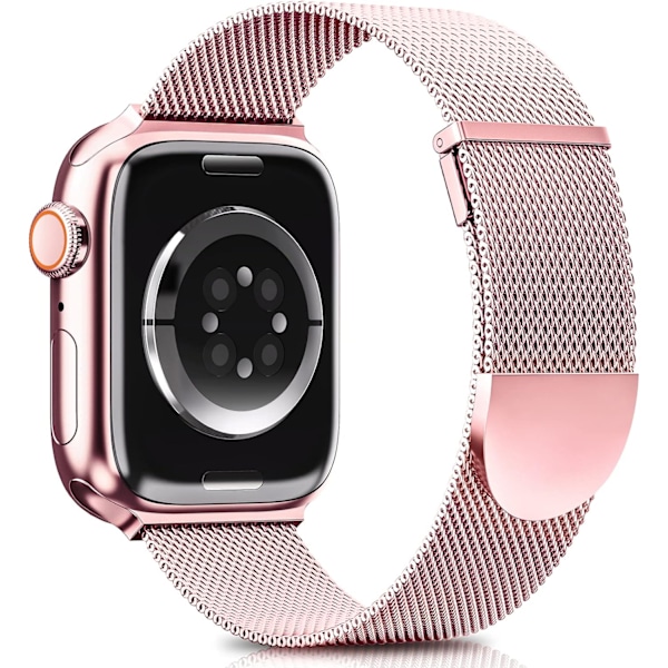 Oppgradert rem kompatibel med Apple Watch-remmer for kvinner og menn, dobbel magnetisk justerbar erstatningsrem for iWatch Series Fashion Metal Strap Rose pink 42/44/45/49mm