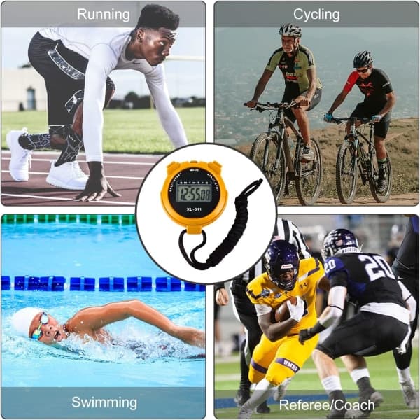 Digital Sportstoppur Timer Stoppur Stor Display Intervallträningstimer Utomhus Split Stoppur Varvtimer (Gul)