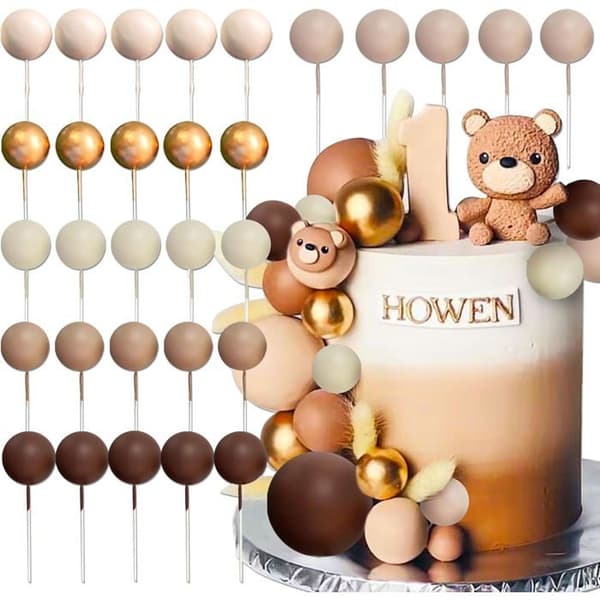 Boheme-inspirerede beige kagepynt, perfekt til babyshower, fødselsdage og bryllupper.