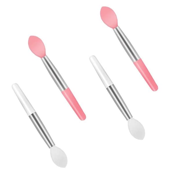 Silikone læbebørste - 4, lyserød, mini dobbeltsidet - læbepomadeapplikator - til bærbar makeup