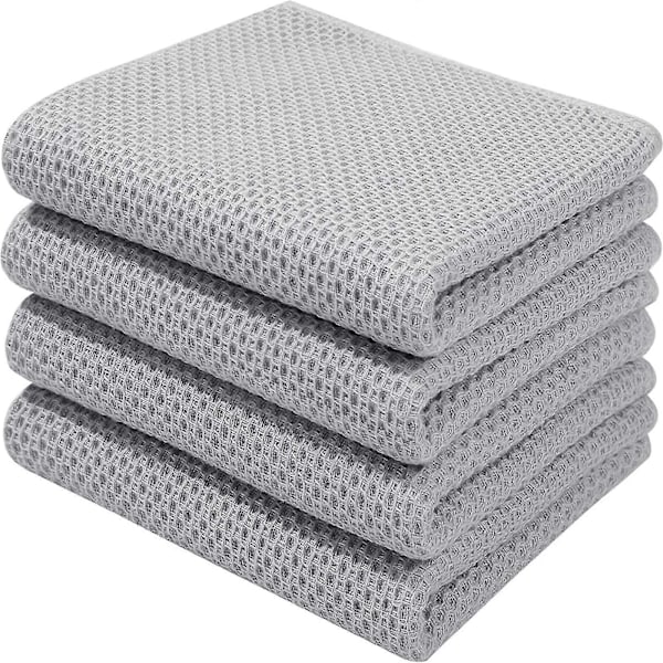 4/6-pakning Kjøkkenkluter i Vaffelvevd Bomull, Ultra Myke Absorberende Hurtigtørkende Oppvaskhåndklær Light gray 34*73cm