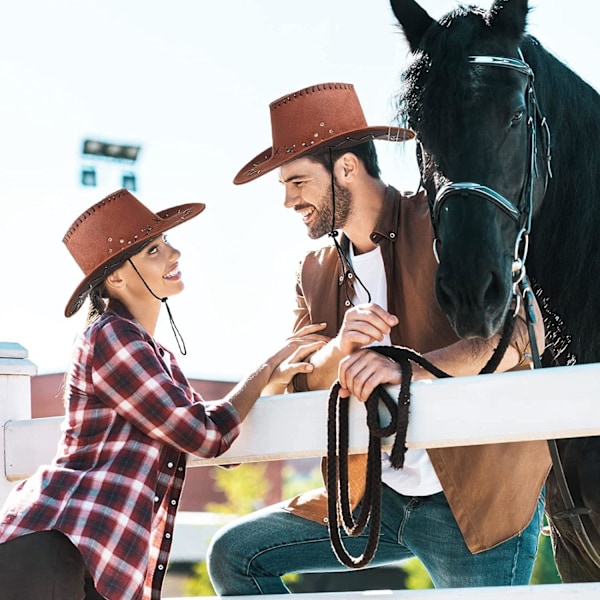 Cowboyhatt i semsket skinn, bredbremmet, vestlig cowboyhatt, autentisk Gunslinger-hatt, filtcowboyhatt for menn og kvinner coffee