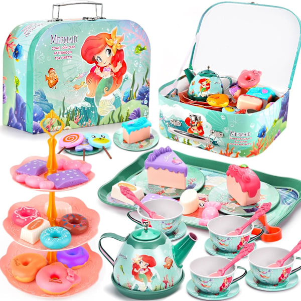 48PCS Children's Tea Set, Toy Tea Set with Toy Dessert, Kitchen Accessories Toys and Kitchen Simulation Games, Toy Gift