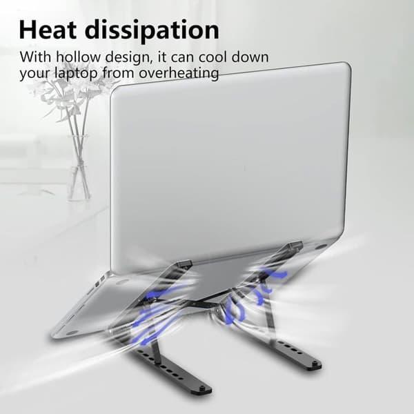 Justerbart hopfällbart laptopställ - Ventilerad ABS + silikon, variabel höjd, svart, universell