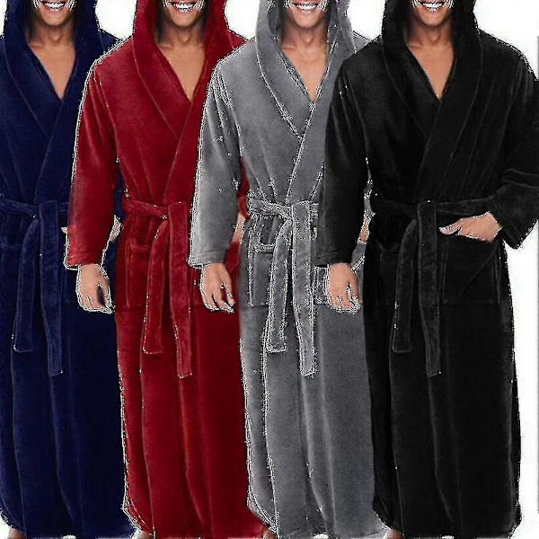 Pehmeä miesten fleece hupullinen pitkä kylpytakki - Ihanteellinen rentoutumiseen Grey L