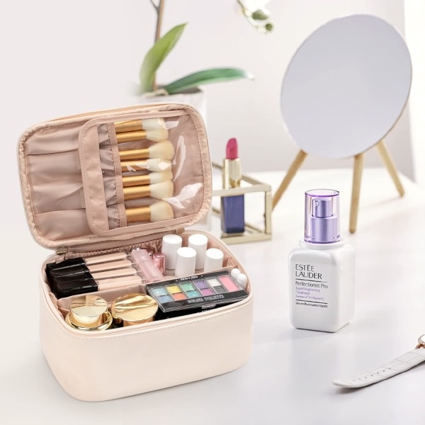Makeup Taske, Bærbar Kosmetik Taske, Stor Kapacitet Rejsetaske Makeup Organizer, Makeup Tasker Til Kvinder Toilettaske White