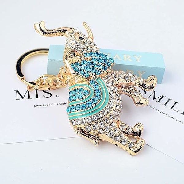 Heldige Elefant Nøgleringe Opal Rhinestone Søde Elefanter Nøgleringe Damepung Charm Krystal Nøglering Damer Blue