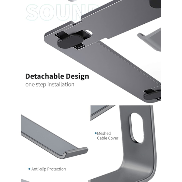 Aluminium Laptop Stativ til Skrivebord Kompatibel med Notebook, Bærbar Holder Ergonomisk Elevator Metal Riser til 10 til 15.6'' Gray