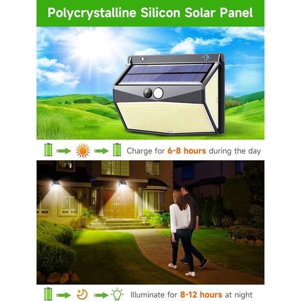 Udendørs solcellelampe, 【318 LED 2000LM】Udendørs solcellelampe med bevægelsessensor, 3 lystilstande, IP65 (2 stk.)