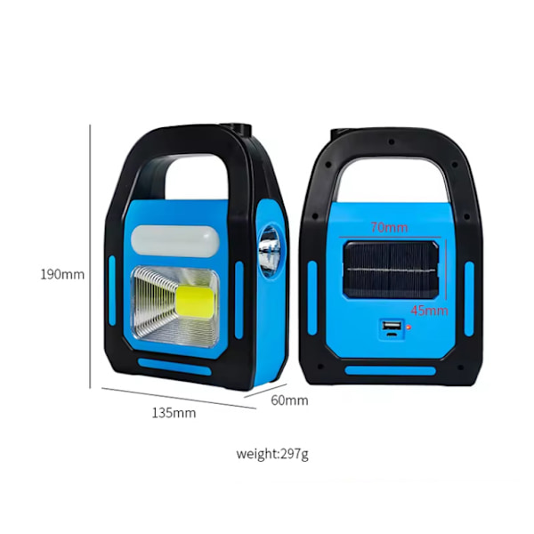 1-pack 3-i-1 Sol- och USB-laddningsbar Superstark COB LED Campinglampa, Laddning för Enhet, Vattentät Nödfackla LED-lampa