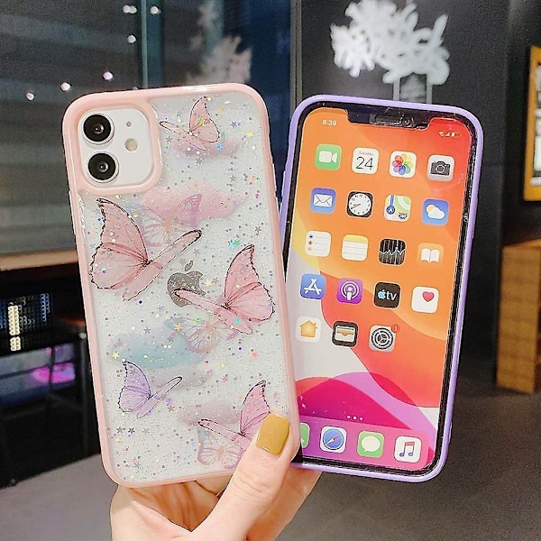 iPhone 11 Cover Glitter Butterfly Sparkle Case til Kvinder Piger, Sød Slim Blød Silikon Gel Bling Telefon Cover Kompatibel med Apple iPhone 11 6.1\"