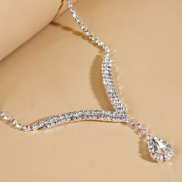 Brudsmyckesset Halsband och Örhängen Silverhänge Zirkonia Smyckesset för Kvinnor och Flickor Bröllop Plata