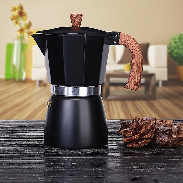 Aluminium Espresso Kaffeemaskine Percolator Komfurtop Gryde Kande i Italiensk Stil Black 150ML