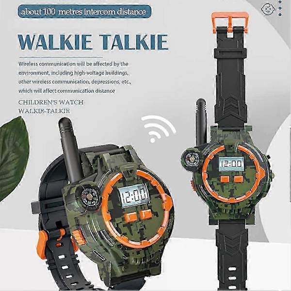 Uppladdningsbara Walkie Talkie-klockor för barn - 2-pack Walkie Talkies Leksaker 100m Lång Räckvidd Tvåvägsradio För Camping, Vandring, Cykling, Julklappar Till Pojkar Flickor Camo Green