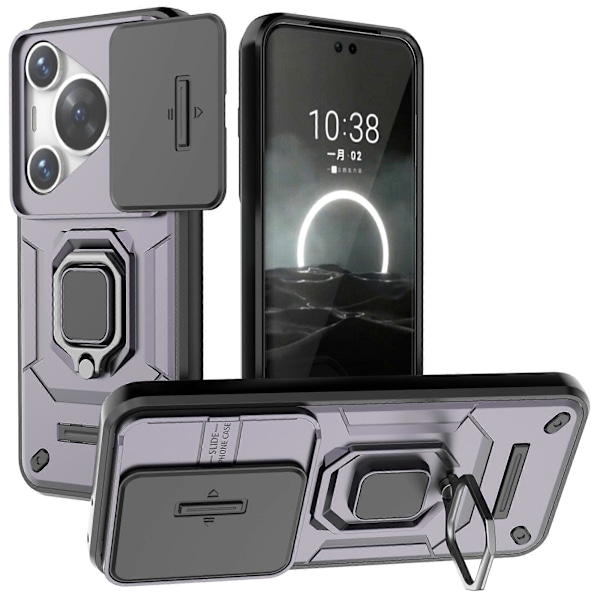 Skal med Stöd och Skjutbart Linsskydd PC+TPU för Huawei Pura 70 Pro / Pura 70 Pro+ Purple