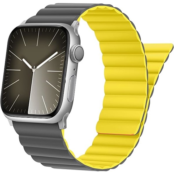 Magnetiska armband Kompatibla med Apple Watch Armband, Silikonband med Magnetiskt Spänne för Män Kvinnor Yellow-Gray 42/44/45/49mm