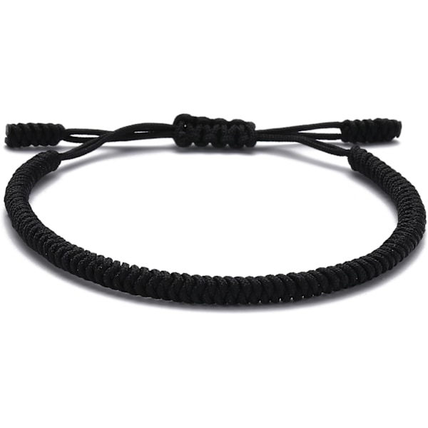 Håndlaget Tibetansk Lykke Armbånd for Kvinner, Menn, Tenåringer, Justerbar Størrelse Vennskapsgave Håndlaget Tau Flettet Chakra Armbånd Black