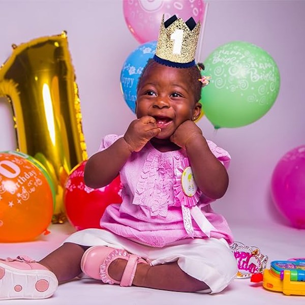 Baby Tiara Krone til 1-årsdag, Baby Første Bursdag Glitterkrone, 1-årsdag Hatt Første Bursdag Hodebånd Fest Hater for 1-årsdag Dark Blue