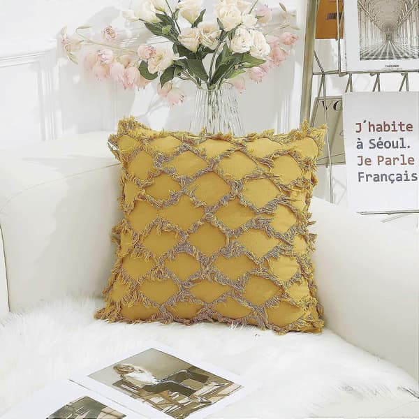 Wekity Senapsgul Dekorativa Kuddfodral 45 x 45 cm 2-pack Boho Prydnadskuddfodral för Soffa och Bäddsoffa, 100% Bomull